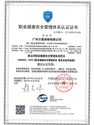 爵士龍-職業健康安全管理體系認證證書
